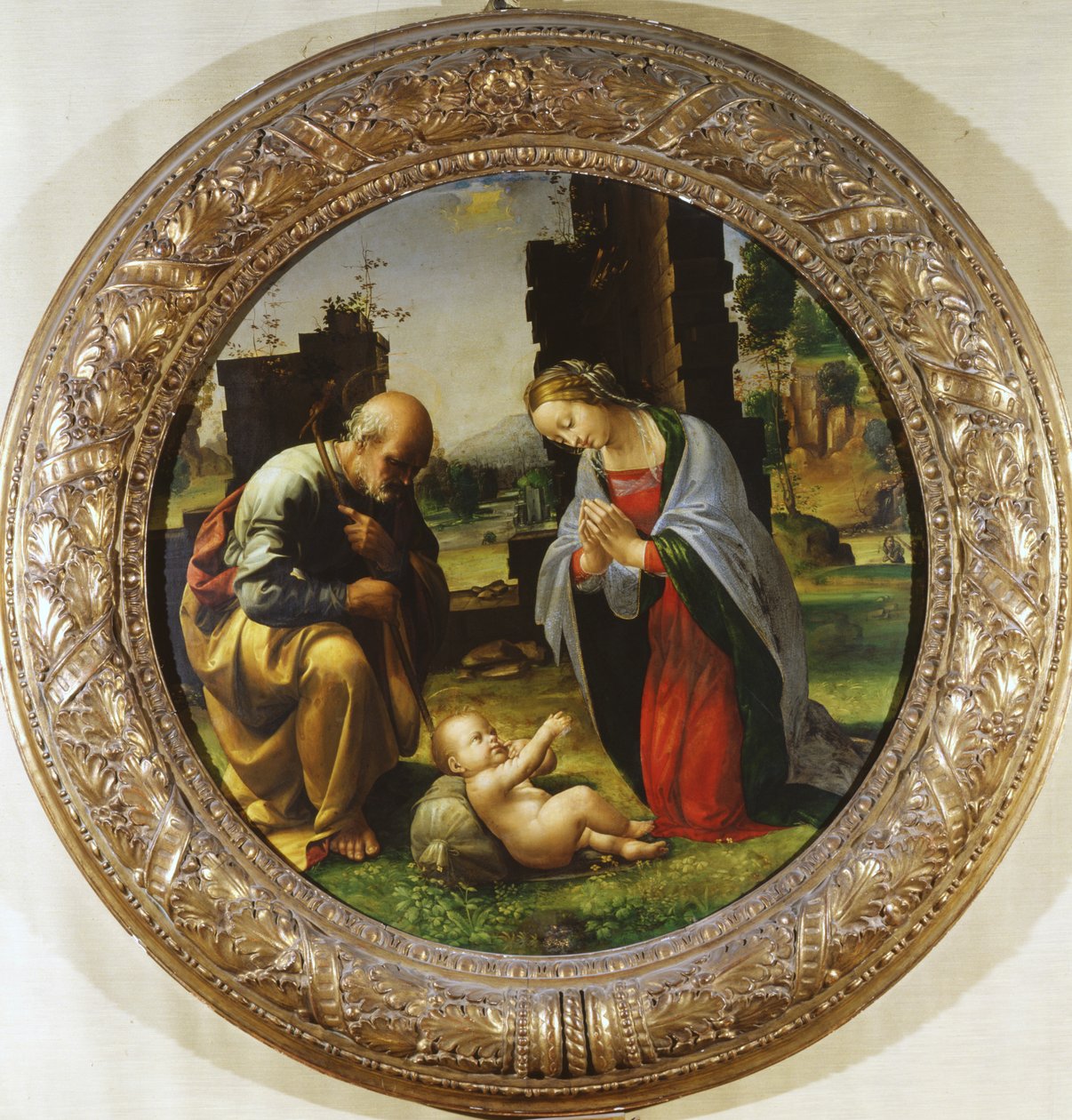 对孩子的崇拜，c.1499（木头上的蛋彩画） 作者 巴托洛梅奥修士