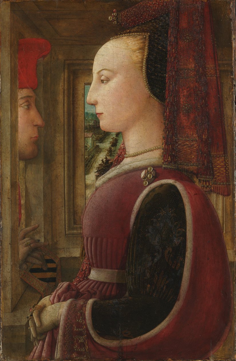 一个女人和一个男人在一个平开的肖像，c.1440（木材上的蛋彩画） 作者 菲利波·里皮