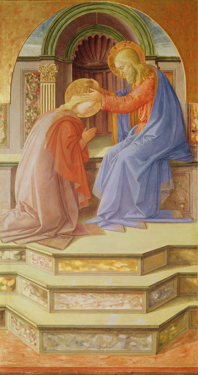 描绘圣母加冕的三联画，中央小组：圣母加冕礼，1441年（木头上的蛋彩画） 作者 菲利波·里皮