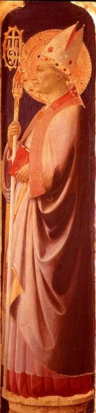 圣奥古斯丁，来自圣特立尼达祭坛画右侧面板的壁柱，约1434年（面板上的蛋彩画）。 作者 弗拉·安杰利科