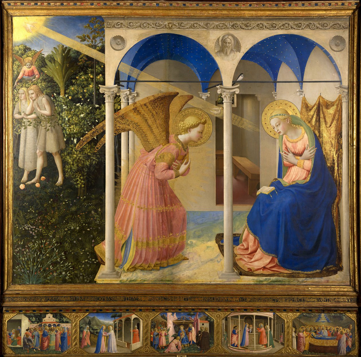 Angelico, Fra Giovanni, da Fiesole (约1400-1455) The Annunciation Tempera on panel Renaissance 1430-1432 Italy, Florentine School Museo del Prado, Madrid 154x194 Painting 作者 弗拉·安杰利科