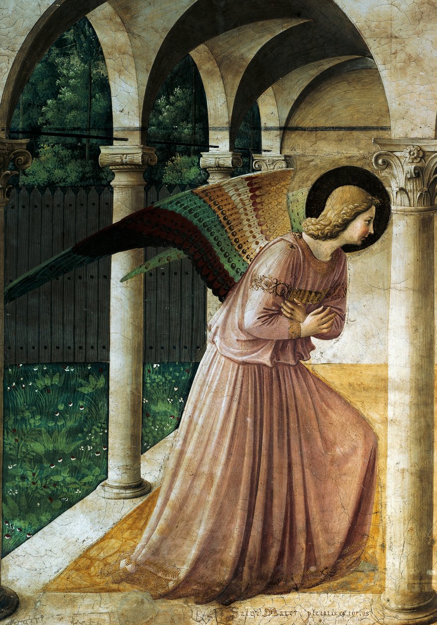 被称为 Fra Angelico 的乔瓦尼-达-菲耶索莱（约 1400-1455 年）的《天使报喜》，细节 作者 弗拉 （c.1387-1455）安吉利科