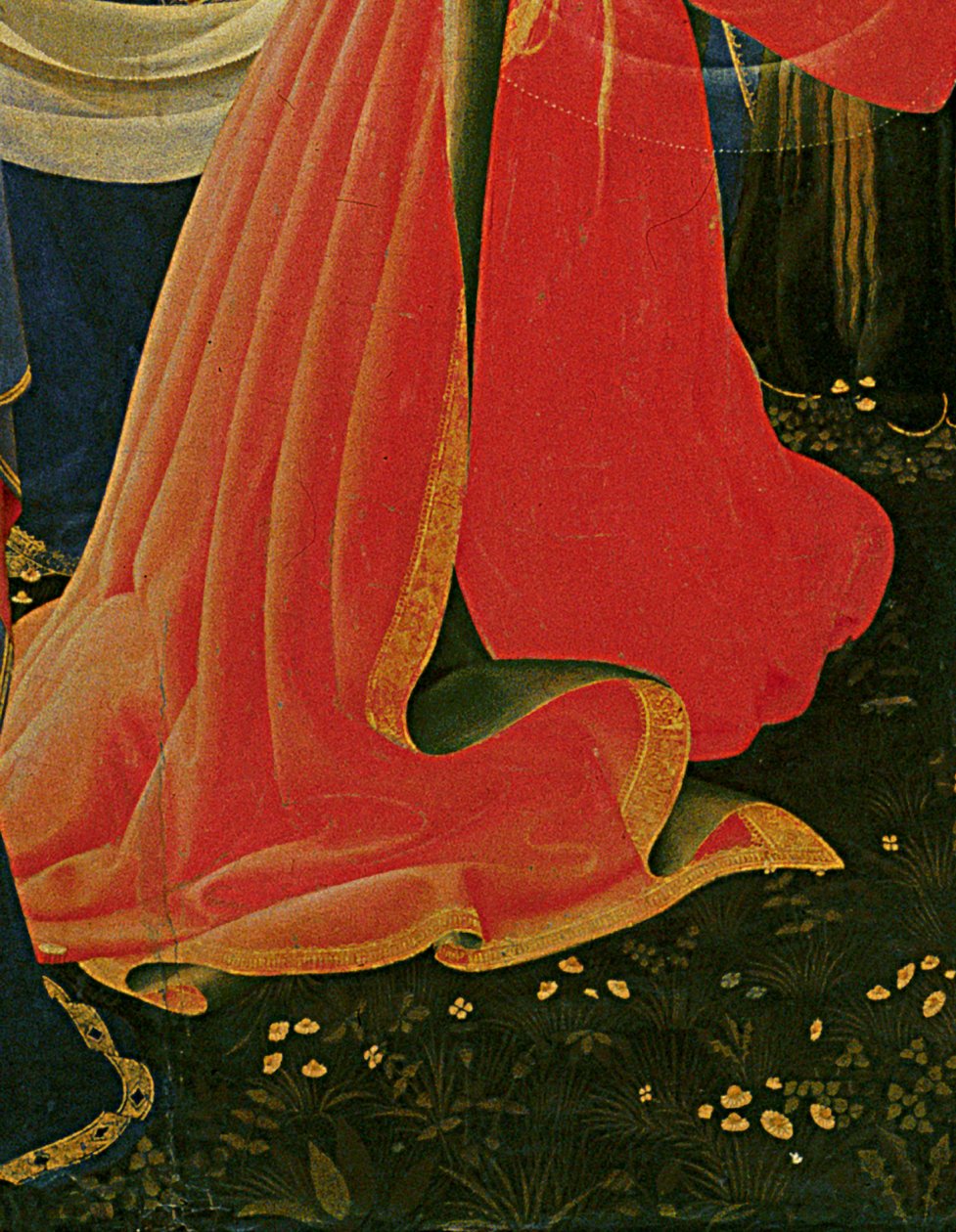 洛伦佐-摩纳哥（Piero di Giovanni）（约1370-1425）的Santa Trinita祭坛画的细节，框架和尖顶，约1434年完成（面板上的蛋彩和金）。 作者 弗拉·安杰利科