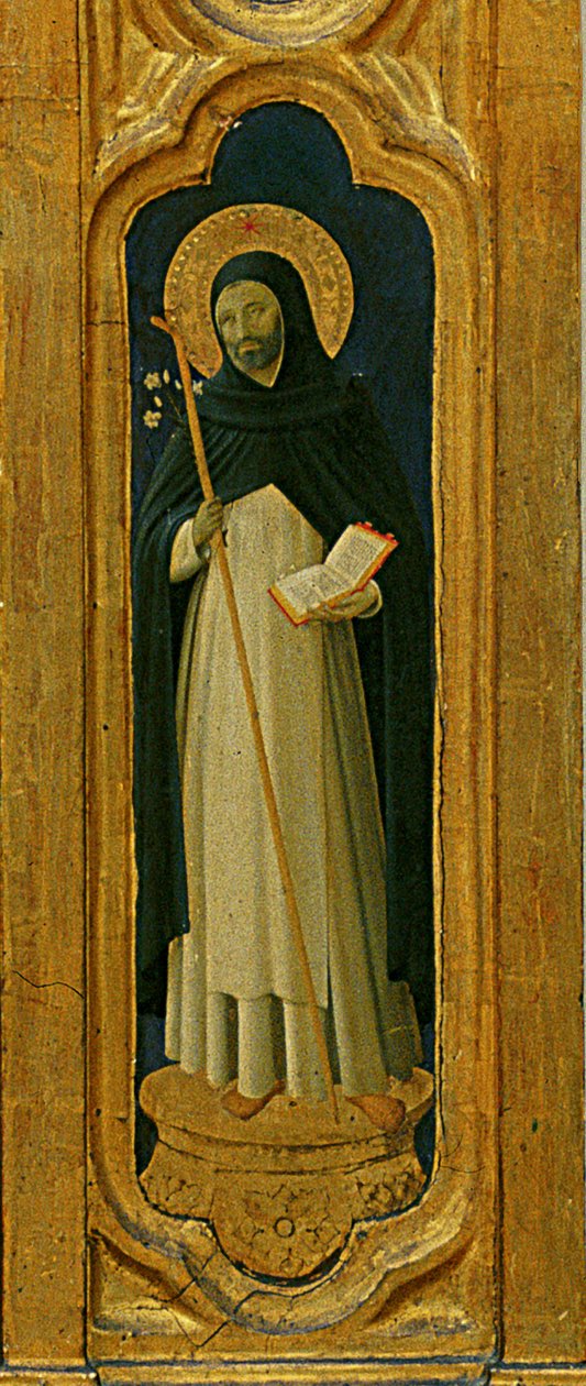 洛伦佐·摩纳哥（Piero di Giovanni）（约 1370-1425 年）的圣特里尼塔祭坛画、框架和尖顶的细节，约 1434 年完成（面板上的蛋彩画和金色） 作者 弗拉·安杰利科