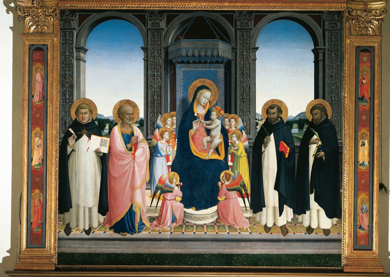 Fiesole 祭坛画：圣母子与天使和四位圣徒（木版画） 作者 弗拉·安杰利科