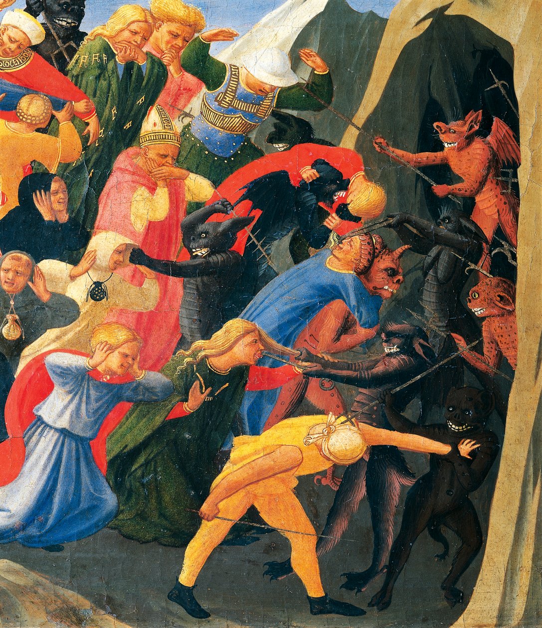 恶魔组织的地狱，被诅咒的地狱，乔瓦尼·达·菲耶索莱（Giovanni da Fiesole）的《最后的审判》的细节，被称为弗拉·安杰利科（Fra Angelico，1400-约 1455 年），木蛋彩画 作者 弗拉 （c.1387-1455）安吉利科
