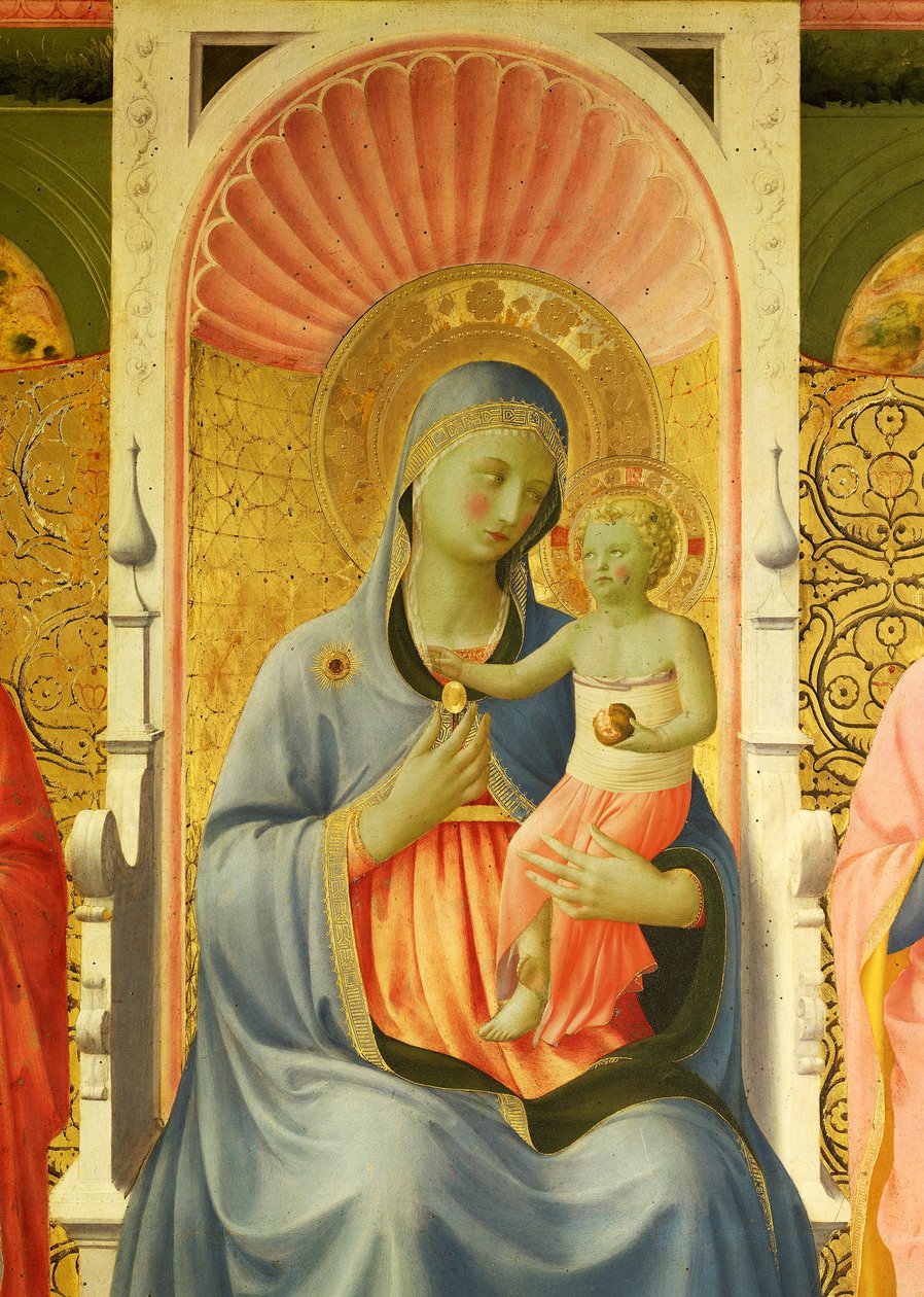 圣母与圣婴》，Giovanni da Fiesole（又名 Fra Angelico，1400-约 1455 年）的 Annalena Altarpiece 作品细节，木板钢笔画 作者 弗拉 （c.1387-1455）安吉利科