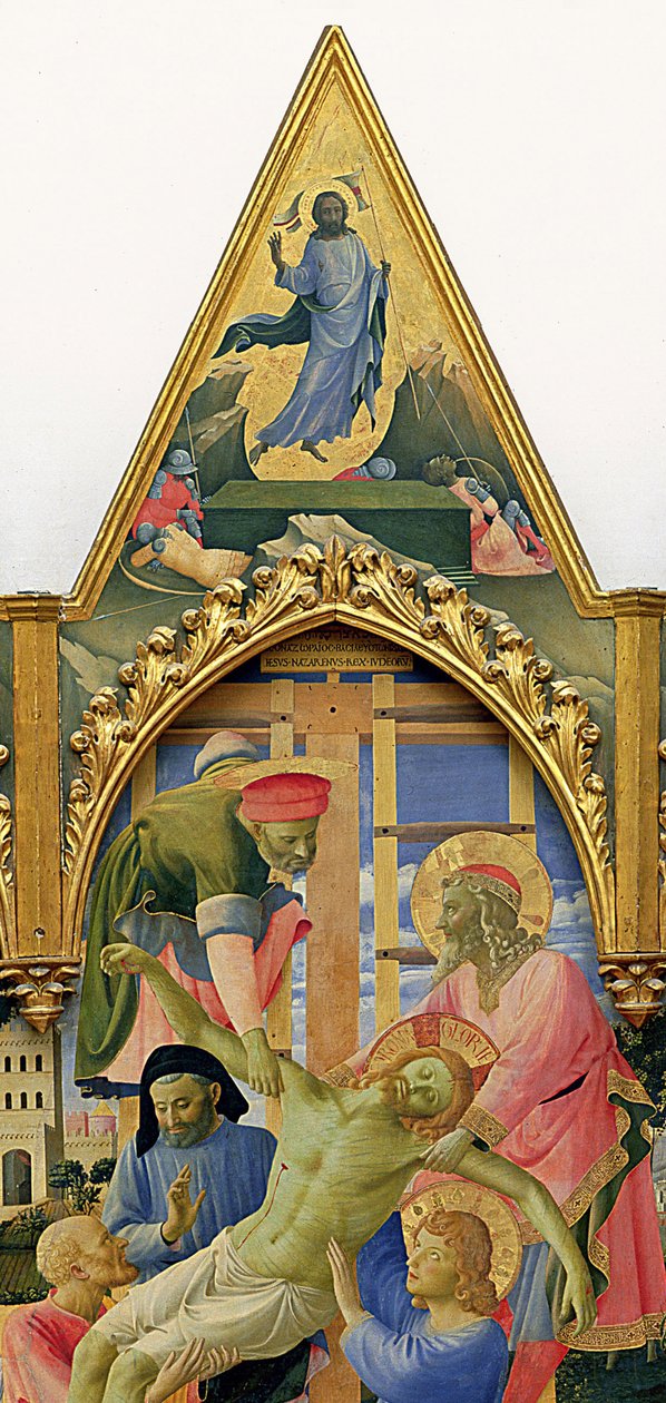 洛伦佐·摩纳哥（Piero di Giovanni）（约1370年至1425年）的圣特里尼塔（Santa Trinita）祭坛，框架和顶峰完成于1434年（面板上的蛋彩和金色）（细节为43967） 作者 弗拉·安杰利科