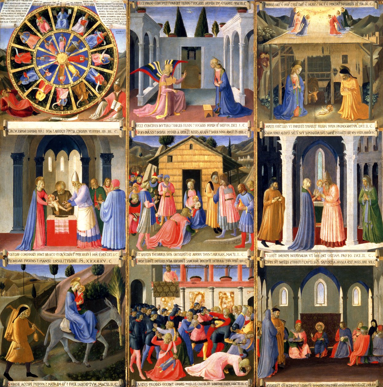 耶稣诞生的场景，来自 Santissima Annunziata 银库的第一个面板，c.1450-53（面板上蛋彩画） 作者 弗拉 （c.1387-1455）安吉利科