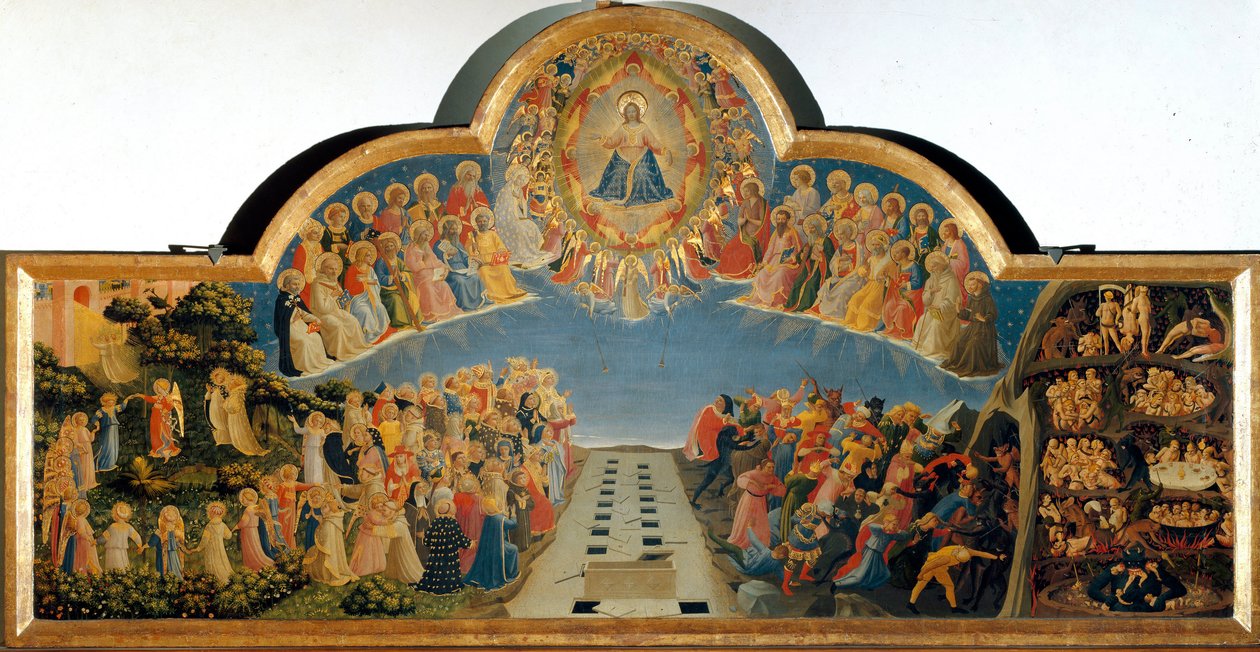 Guido di Pietro（或 Fra Giovanni da Fiesole）在木头上的最后审判 Detrempe 和 Fra Angelico 或 il Beato（1400-1455）。 尺寸 105x210 厘米 圣马可博物馆。 佛罗伦萨 作者 弗拉·安杰利科