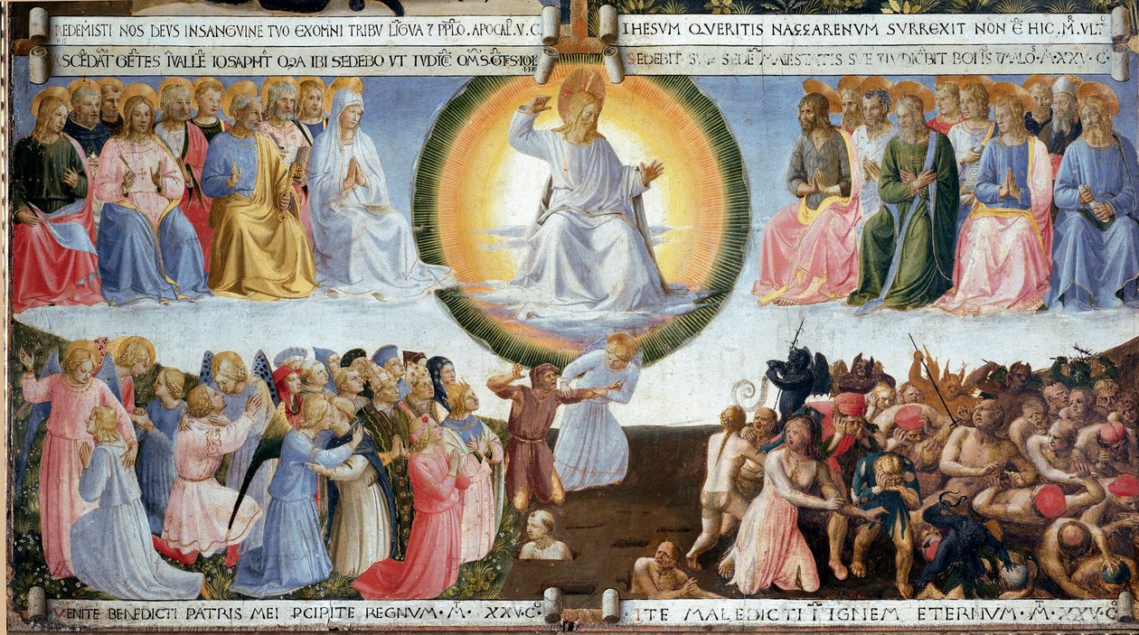 Guido di Pietro（或 Fra Giovanni da Fiesole）在木头上的最后审判 Detrempe 和 Fra Angelico 或 il Beato（1400-1455）。 为银柜作画。 1450 昏暗。 77x74 厘米圣马可博物馆。 佛罗伦萨 作者 弗拉·安杰利科