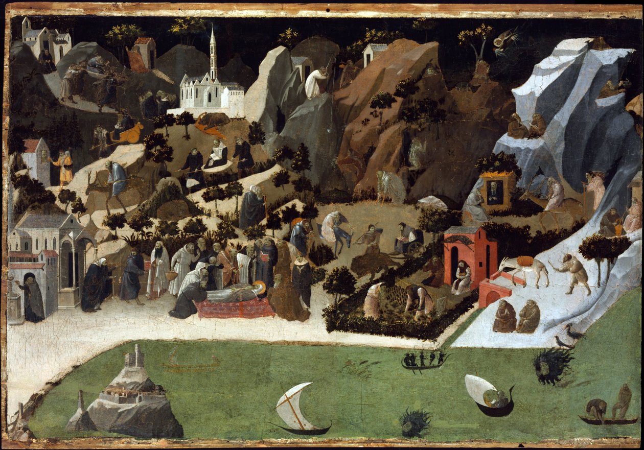 Thebaide - Scenes de la Vie des Peres du Desert - Scenes from the Lives of the Desert Fathers (Thebaid) - Peinture de Fra Giovanni (Guido di Pietro) dit Fra Angelico (1387-1455) - 1420 - Tempera on panel - 73,8x105 cm - Szepmuveszeti Muzeum, Budapest, Hung 作者 弗拉 （c.1387-1455）安吉利科