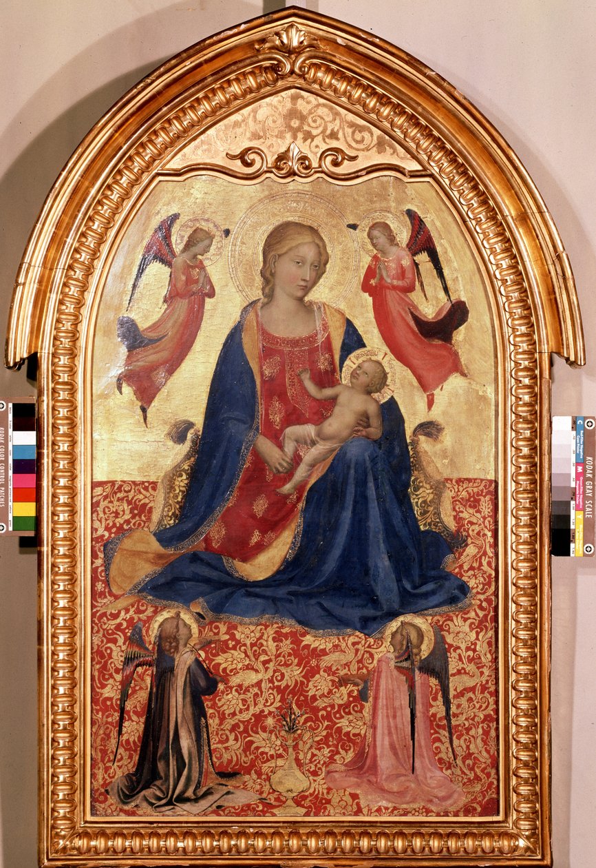 "圣母和天使的孩子 "木刻版画，作者 Guido di Pietro（或 Fra Giovanni da Fiesole），又名 Fra Angelico 或 il Beato（1400-1455 年） 1425 年 尺寸：81x51 厘米 圣彼得堡冬宫博物馆 作者 弗拉 （c.1387-1455）安吉利科