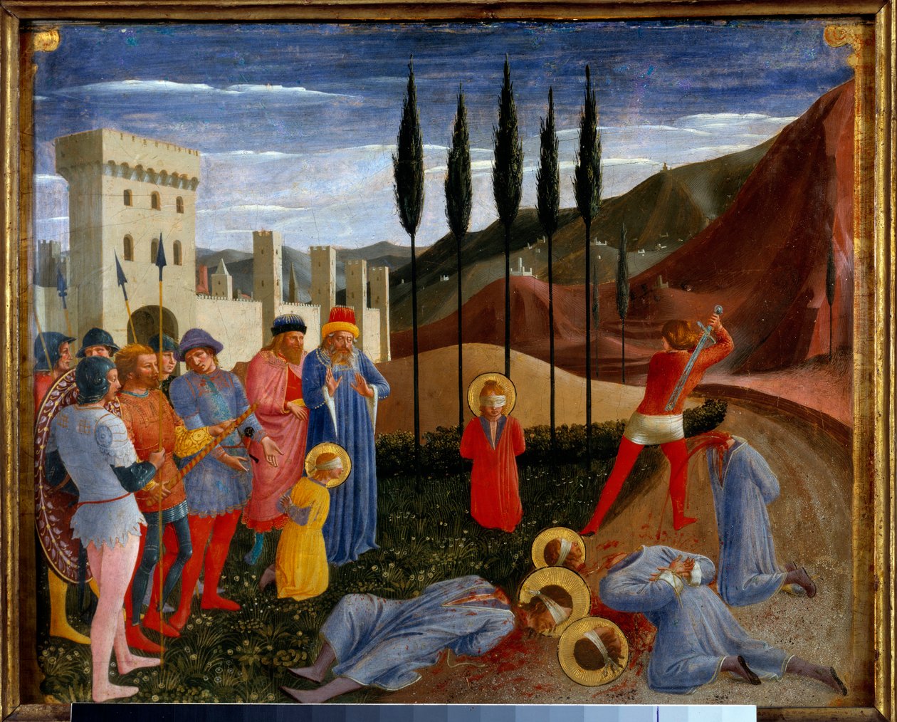 Saints Cosimo (Come or Cosimo) 和 Damien Saint Cosme 和 Saint Damien 的殉难，这对双胞胎兄弟出生于公元 3 世纪，医学博士，被折磨然后斩首。 Guido di Pietro（或 Fra Giovanni da Fiesole）在木头上的 Detrempe dit Fra Ange 作者 弗拉·安杰利科