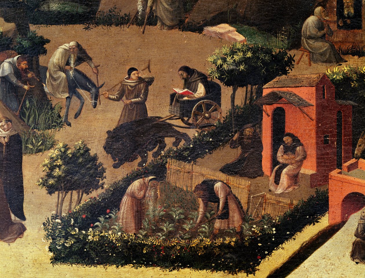 工作中的僧侣，《La Thebaid》的细节 作者 Fra（c.1400-55）Angelico