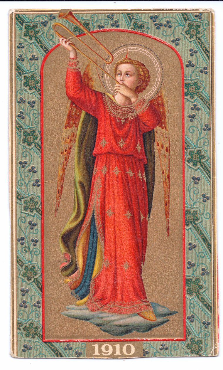 彩色平版印刷fra angelico天使吹小号，c.1910 作者 弗拉·安杰利科