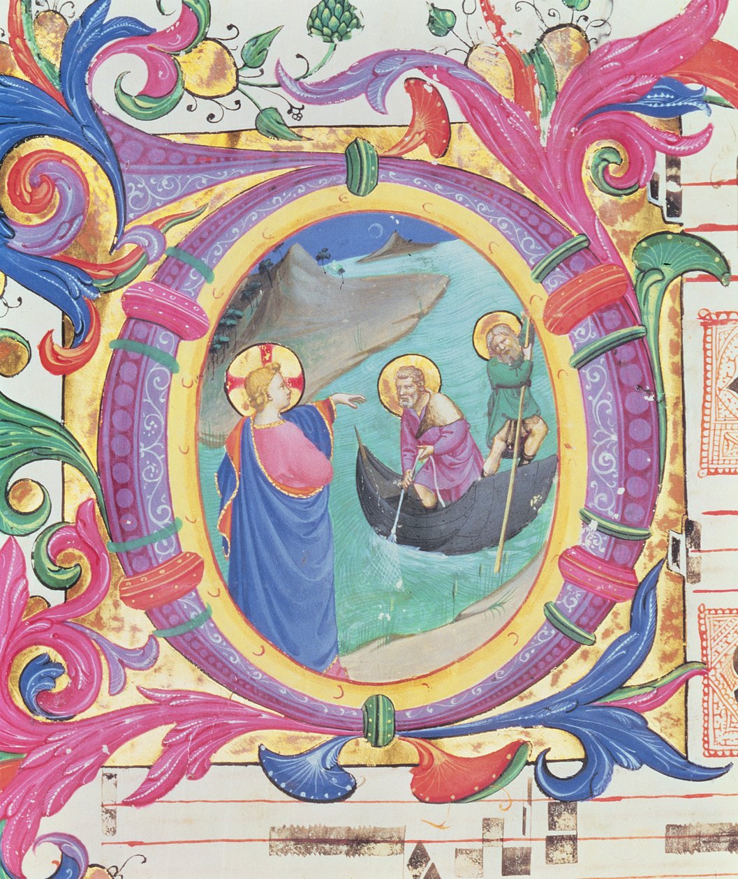 Missal 558 f.9r历史上最初的O描绘了鱼类的神奇草案（细节88928） 作者 弗拉·安杰利科