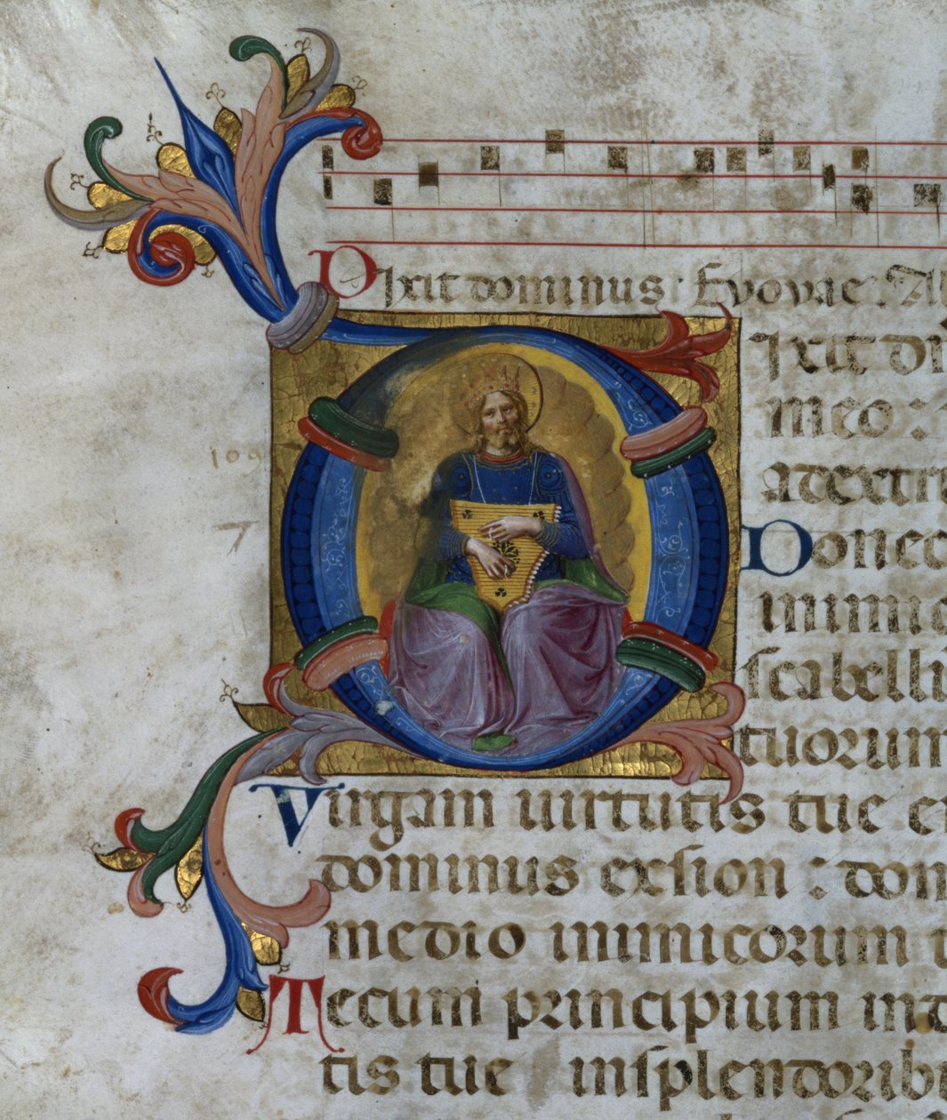 531 f.169v女士历史悠久的&39;D&39;用他的七弦琴描绘了大卫王，来自San Marco e Cenacoli的一个诗人 作者 弗拉·安杰利科