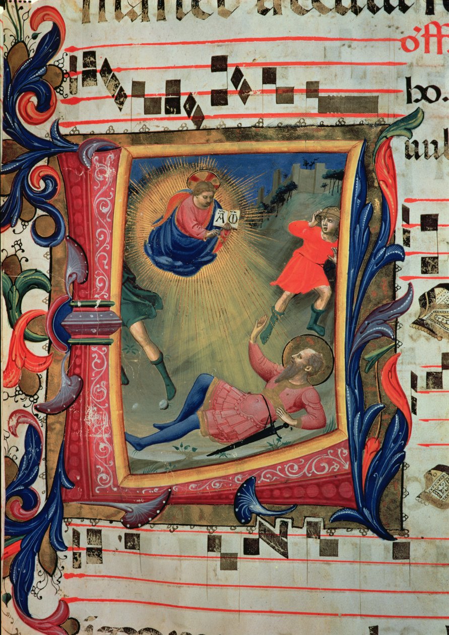 558 f.21v女士历史上初步描绘了圣保禄的转换，详细信息来自于1430年代早期的一个遗产 作者 弗拉·安杰利科