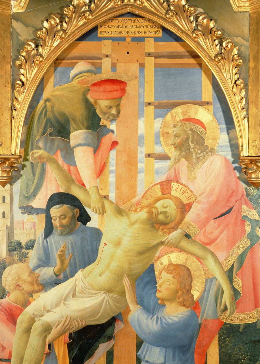Santa Trinita Altarpiece，死亡基督的细节从十字架降低，c.1434蛋彩画和金子在盘区 作者 弗拉·安杰利科