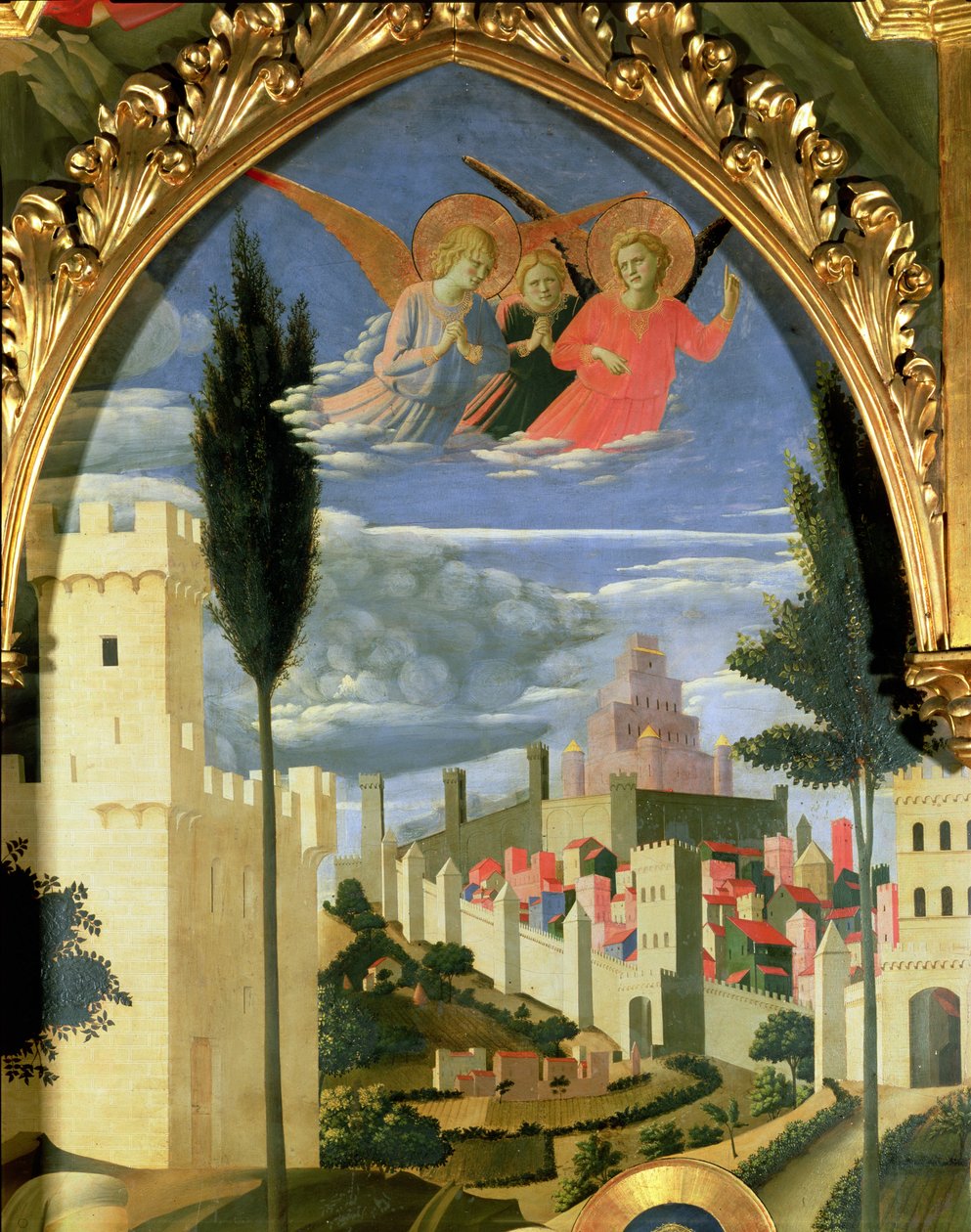 Santa Trinita祭坛画，悲伤的天使的细节，c.1434蛋彩画＆金在盘区 作者 弗拉·安杰利科