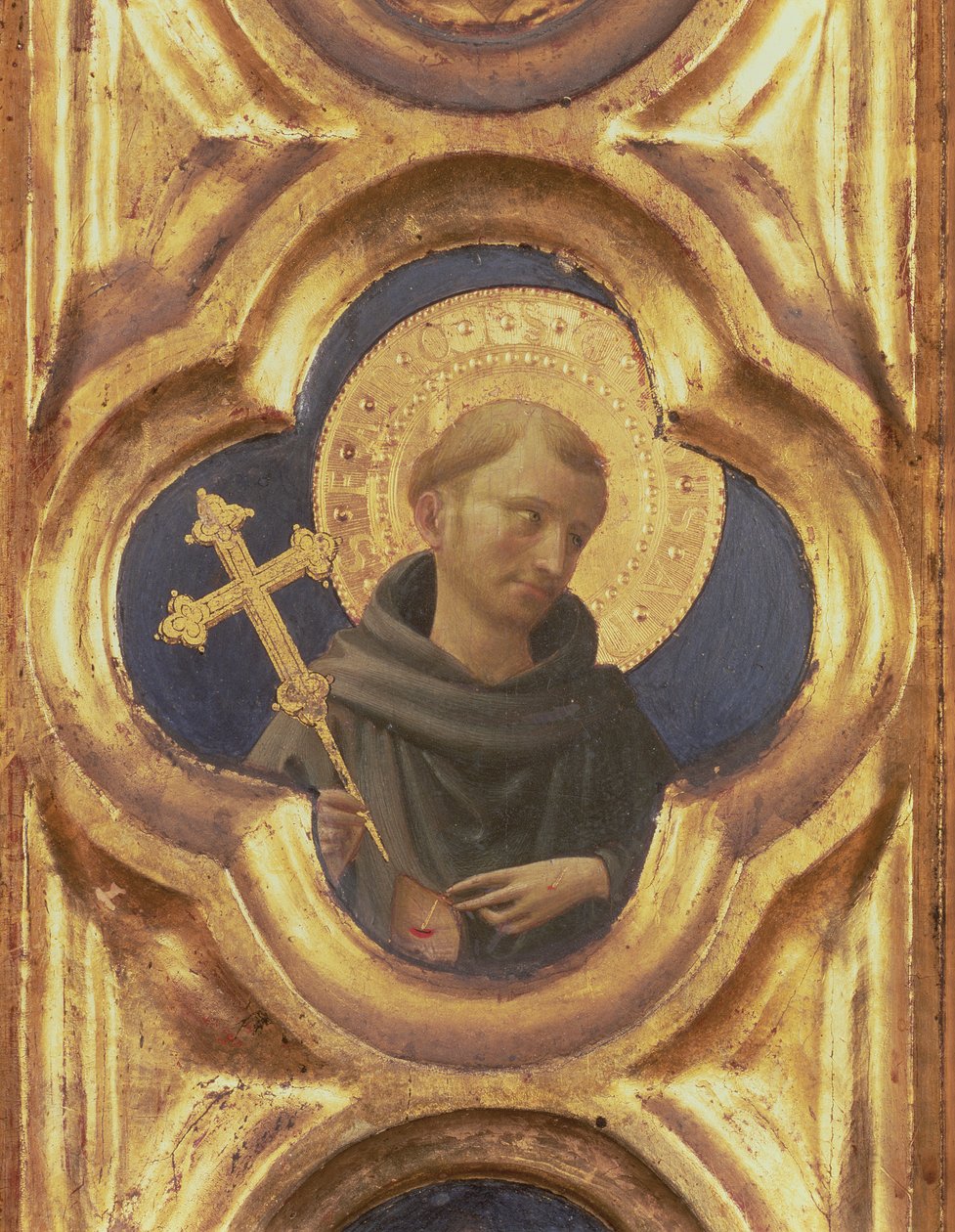 Santa Trinita Altarpiece，圣弗朗西斯，c.1434蛋彩画＆金子在面板的头的细节 作者 弗拉·安杰利科