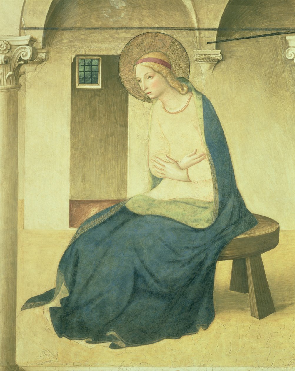 天使报喜，圣母的细节，c.1438-45壁画见29030 作者 弗拉·安杰利科