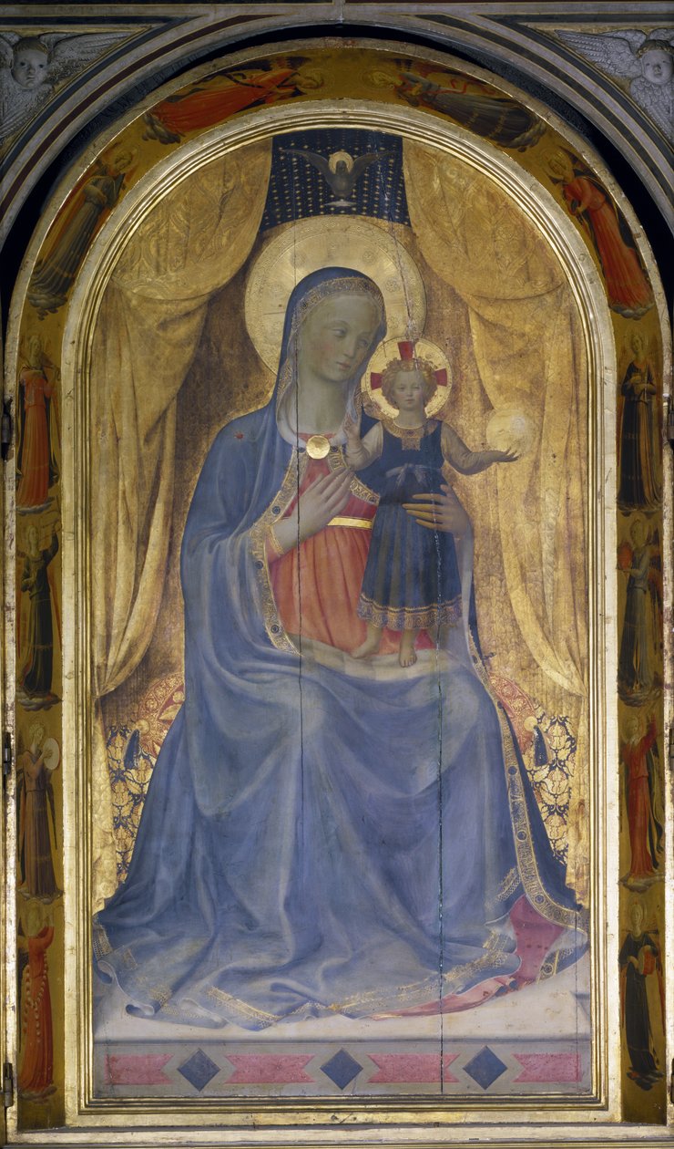 Linaiuoli Triptych，处女和儿童Enthroned的详细信息，1433年的蛋彩画面板也参见76093 作者 弗拉·安杰利科