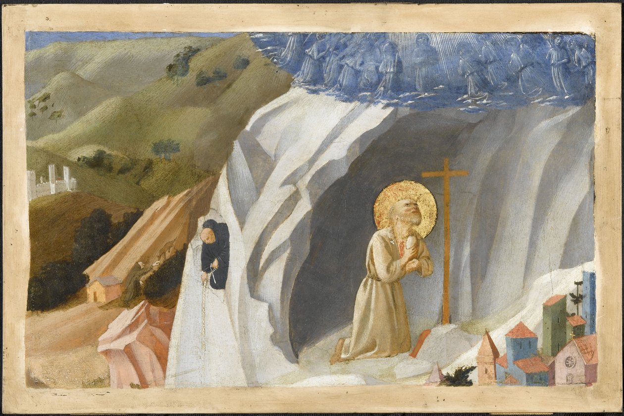 圣本尼迪克特（San Benedict）在荒野中受诱惑，1430年 作者 Fra Giovanni Angelico da Fiesole