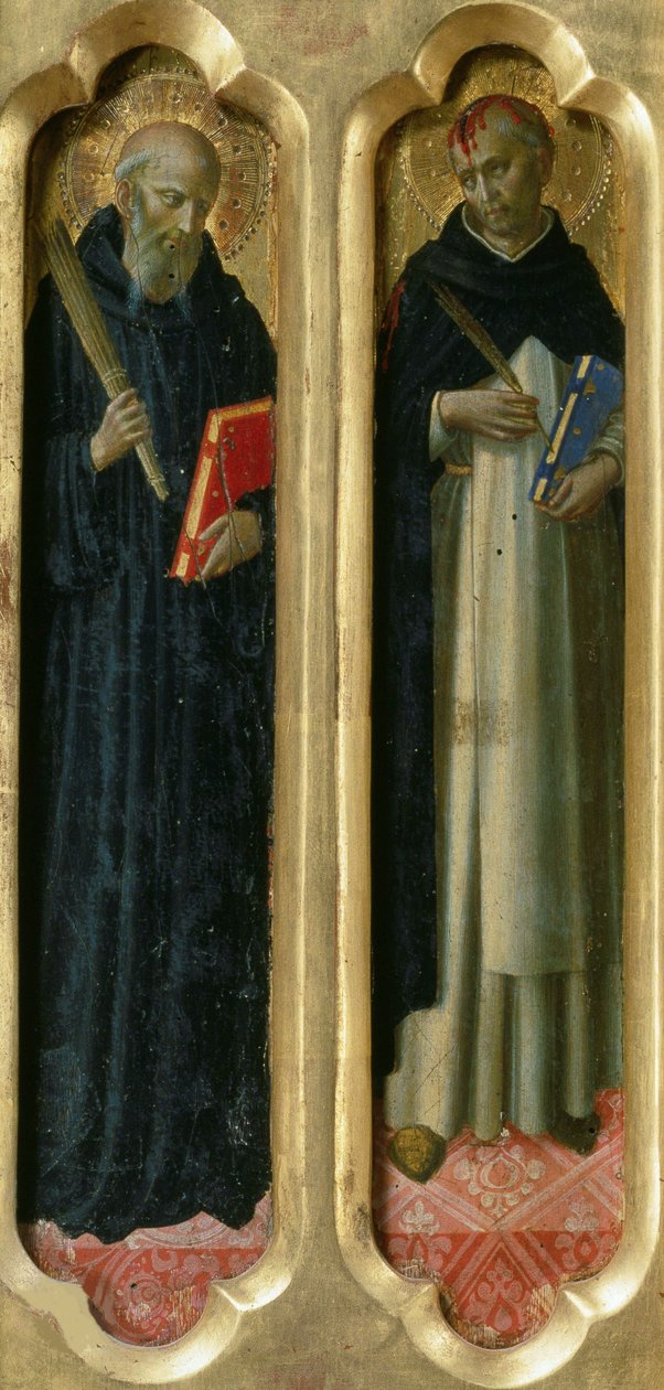 圣徒本尼迪克特和殉道者彼得 来自佩鲁贾祭坛画，约1437年。 作者 Fra Giovanni Angelico da Fiesole