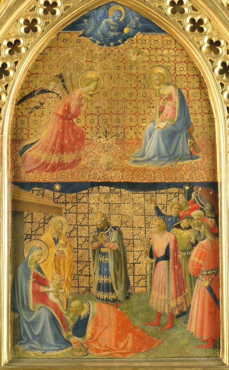天使报喜》和《麦琪的崇拜》，约1433-1434年。 作者 Fra Giovanni Angelico da Fiesole