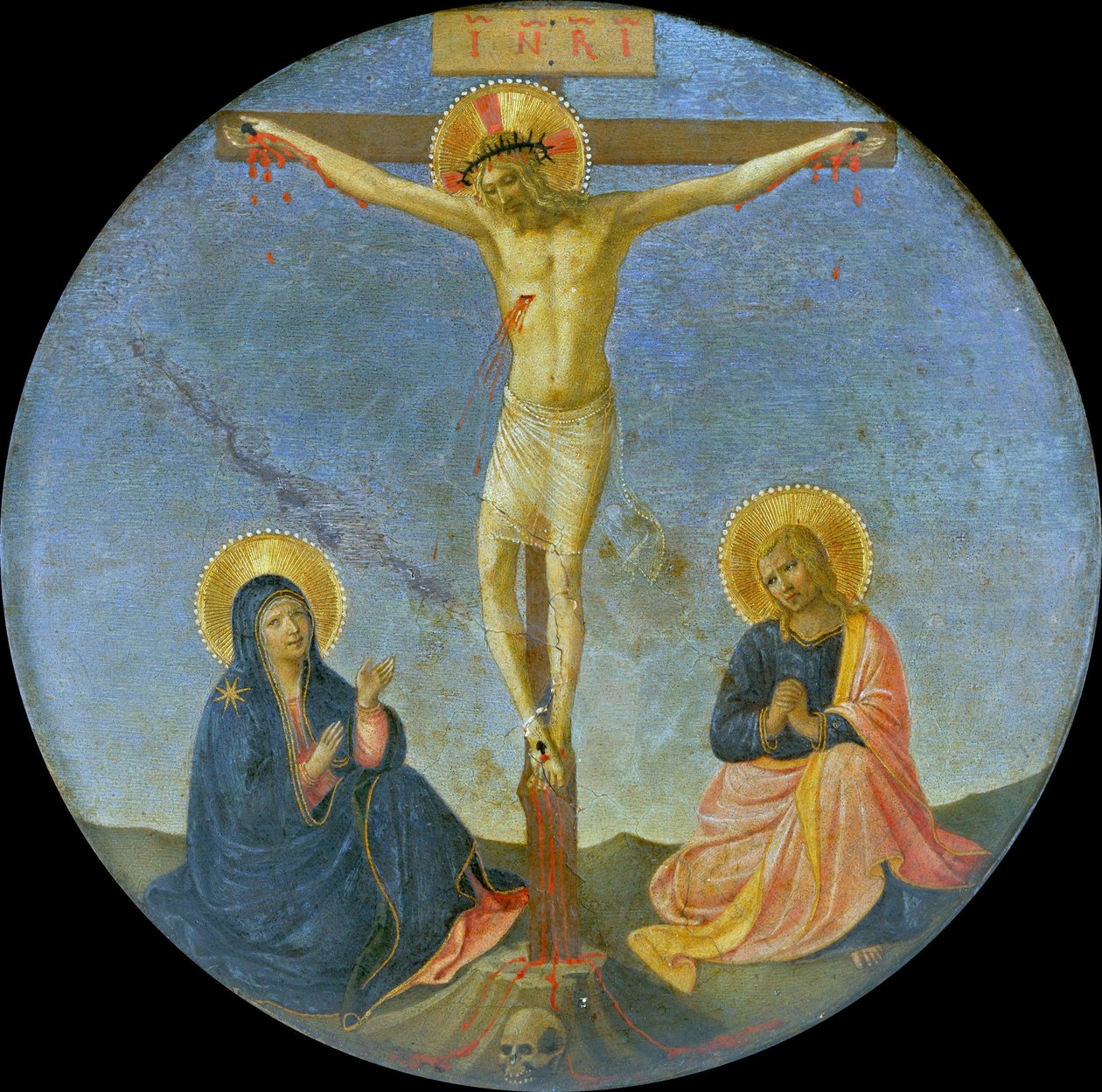 与马利亚和圣约翰福音者同在的耶稣受难图，约1440年。 作者 Fra Giovanni Angelico da Fiesole