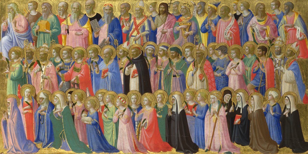 Fiesole San Domenico Altarpiece的基督先贤与圣徒和烈士小组，c。 1423-1424 作者 Fra Giovanni Angelico da Fiesole