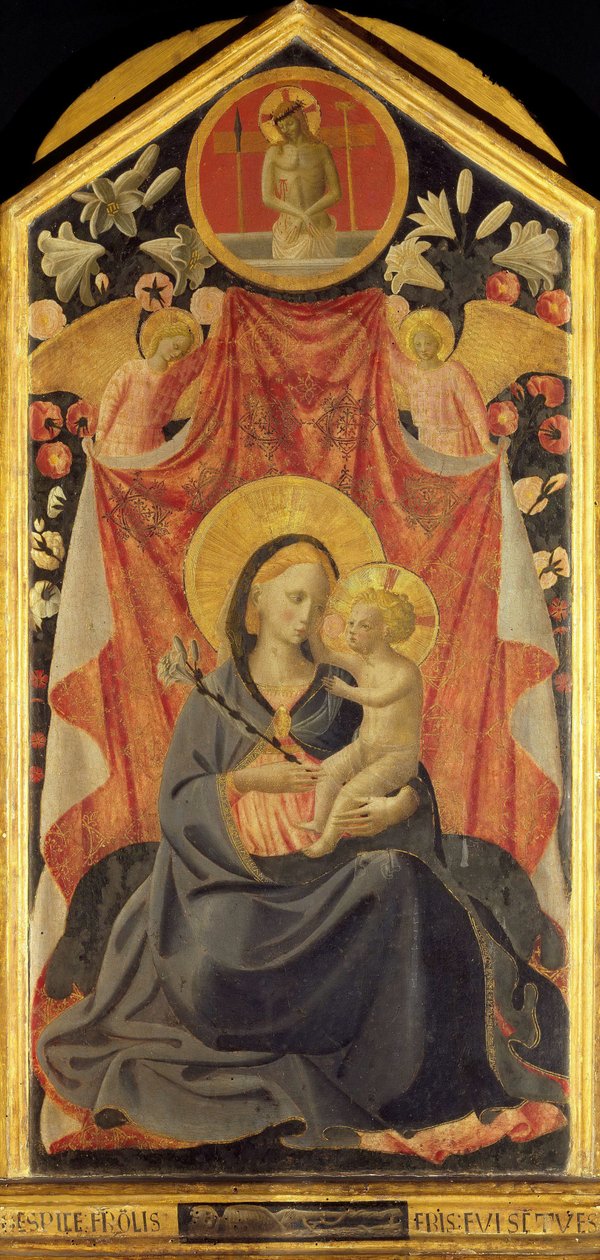 圣母子与两位天使》。 作者 Fra Giovanni Angelico da Fiesole