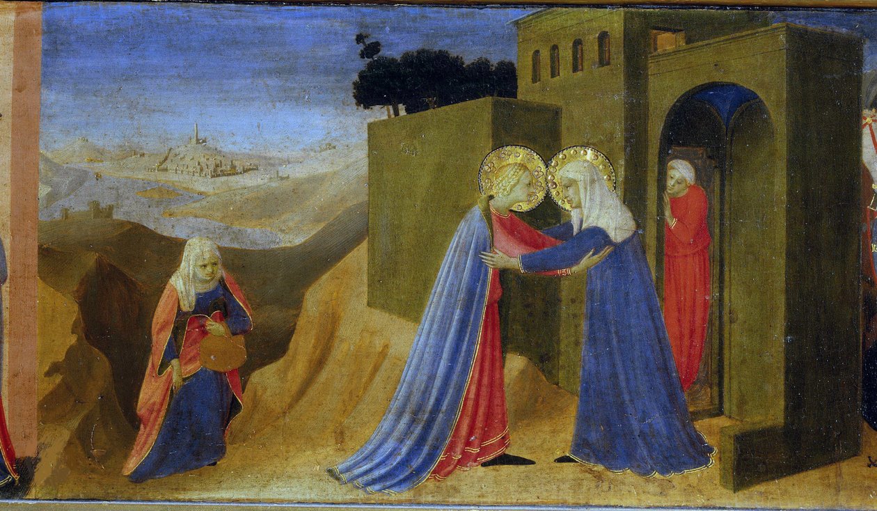探望》。祭坛画《报喜》的Predella，约1433-1434年。 作者 Fra Giovanni Angelico da Fiesole