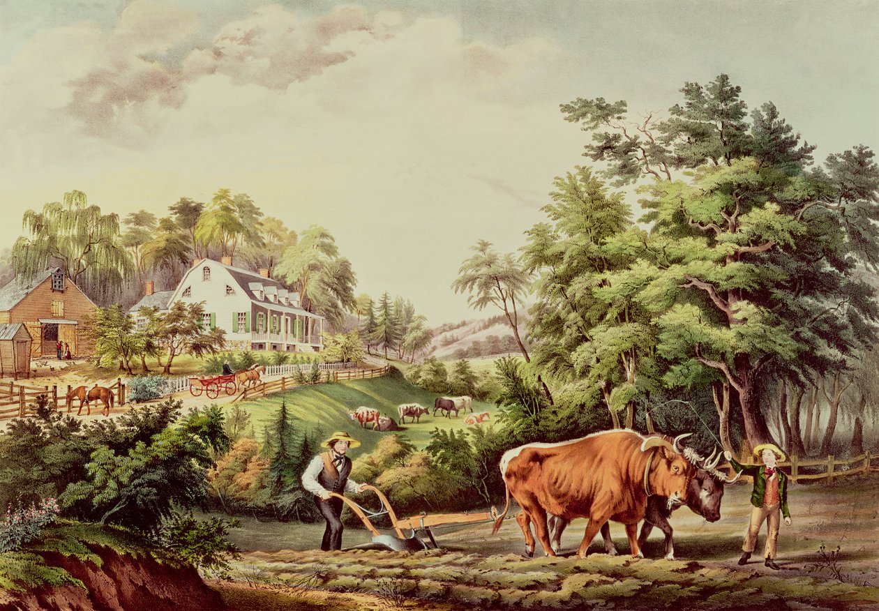 美国农场场景，由Nathaniel Currier（1813-98）酒吧雕刻。由Currier和Ives，纽约 作者 弗朗西斯·弗洛拉·邦德·帕尔默