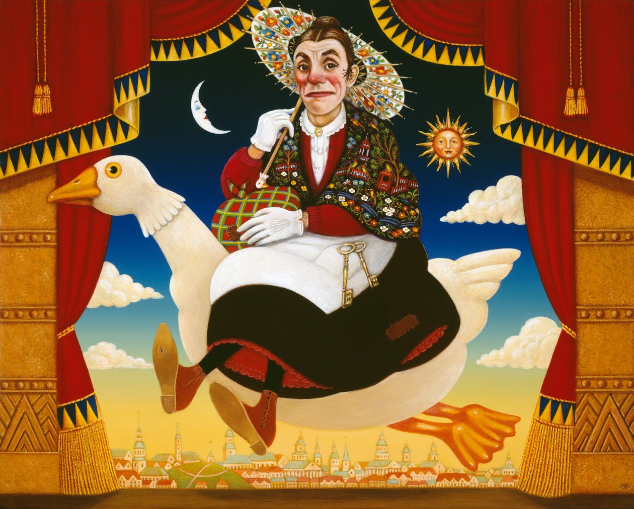 Dan Leno（1860-1904）饰演Mother Goose，1996年（面板上的油和蛋彩画） 作者 弗朗西斯·布鲁姆菲尔德