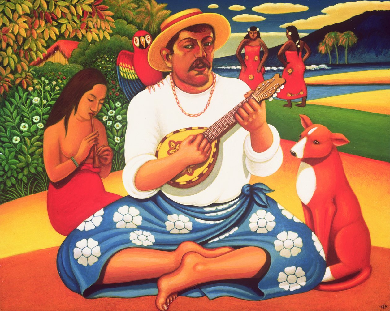 Gauguins Fantasy Island，2005（面板上的油和蛋彩画） 作者 弗朗西斯·布鲁姆菲尔德