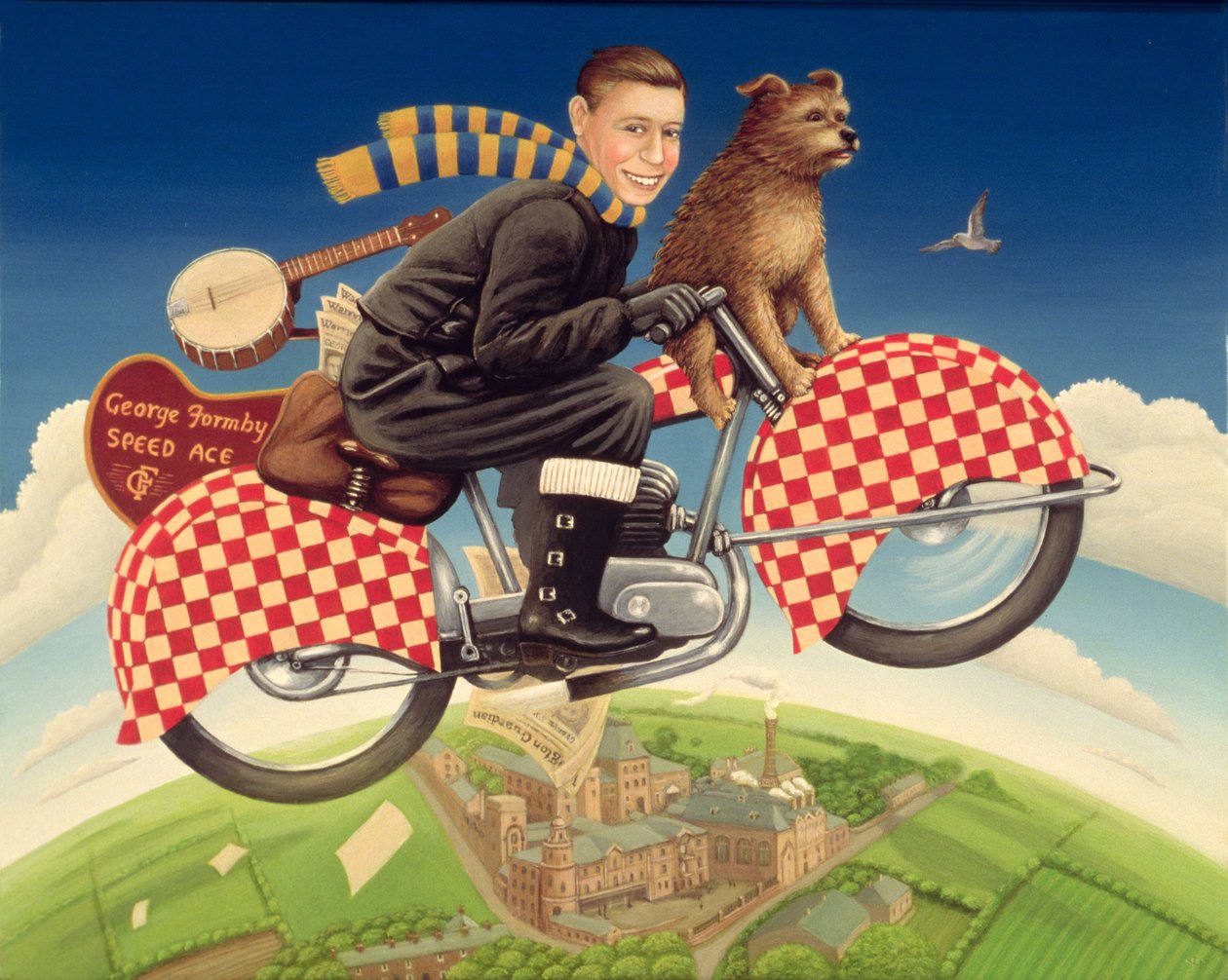 George Formby  -  Speed Ace，1989（面板上的油和蛋彩画） 作者 弗朗西斯·布鲁姆菲尔德