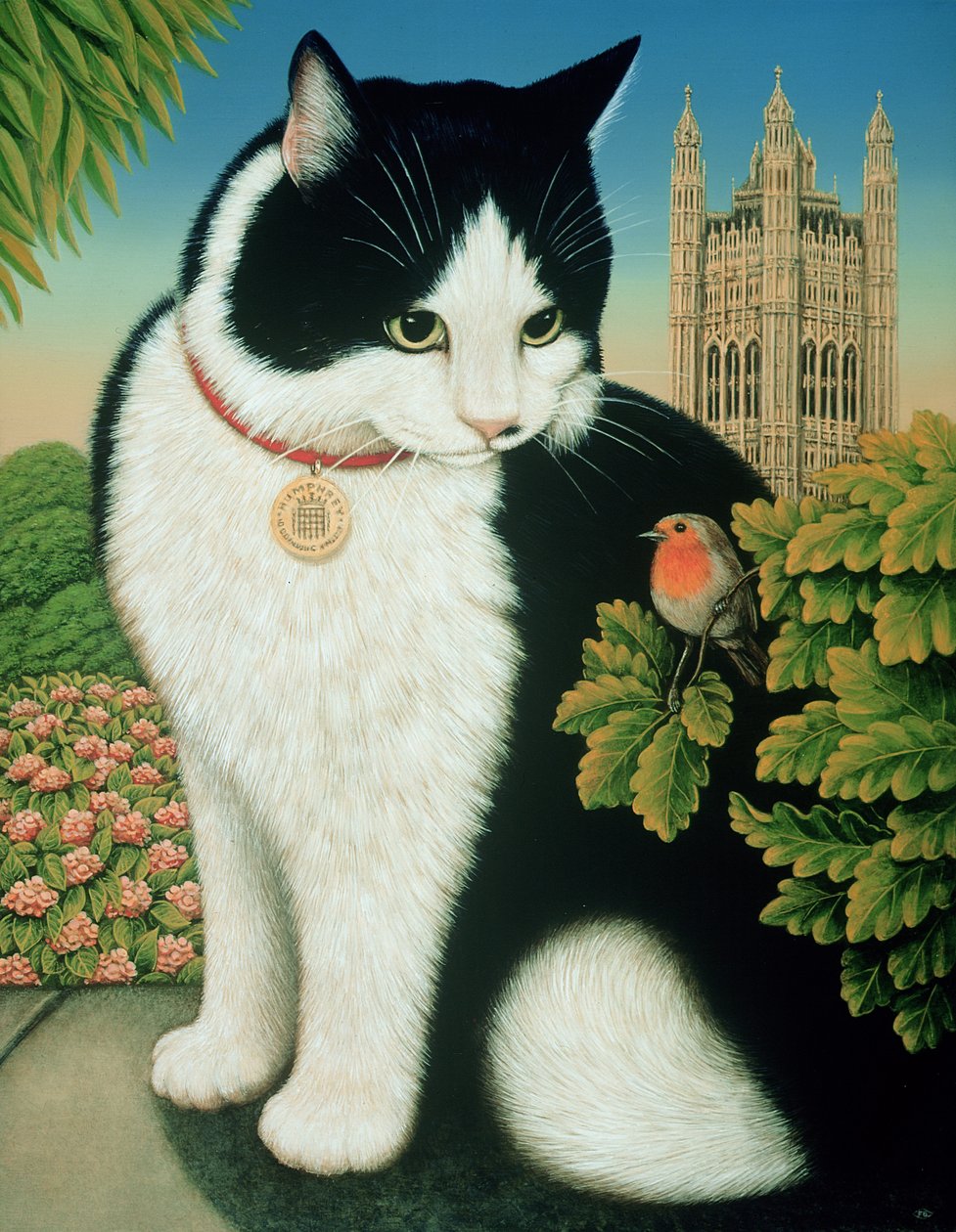 汉弗莱，唐宁街猫，1995年（面板上的油和蛋彩画） 作者 弗朗西斯·布鲁姆菲尔德