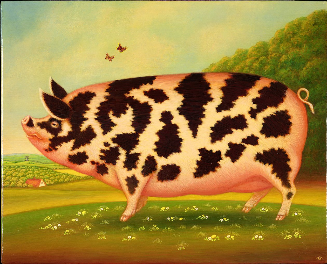 Old Spot Pig，1998（面板上的油和蛋彩画） 作者 弗朗西斯·布鲁姆菲尔德