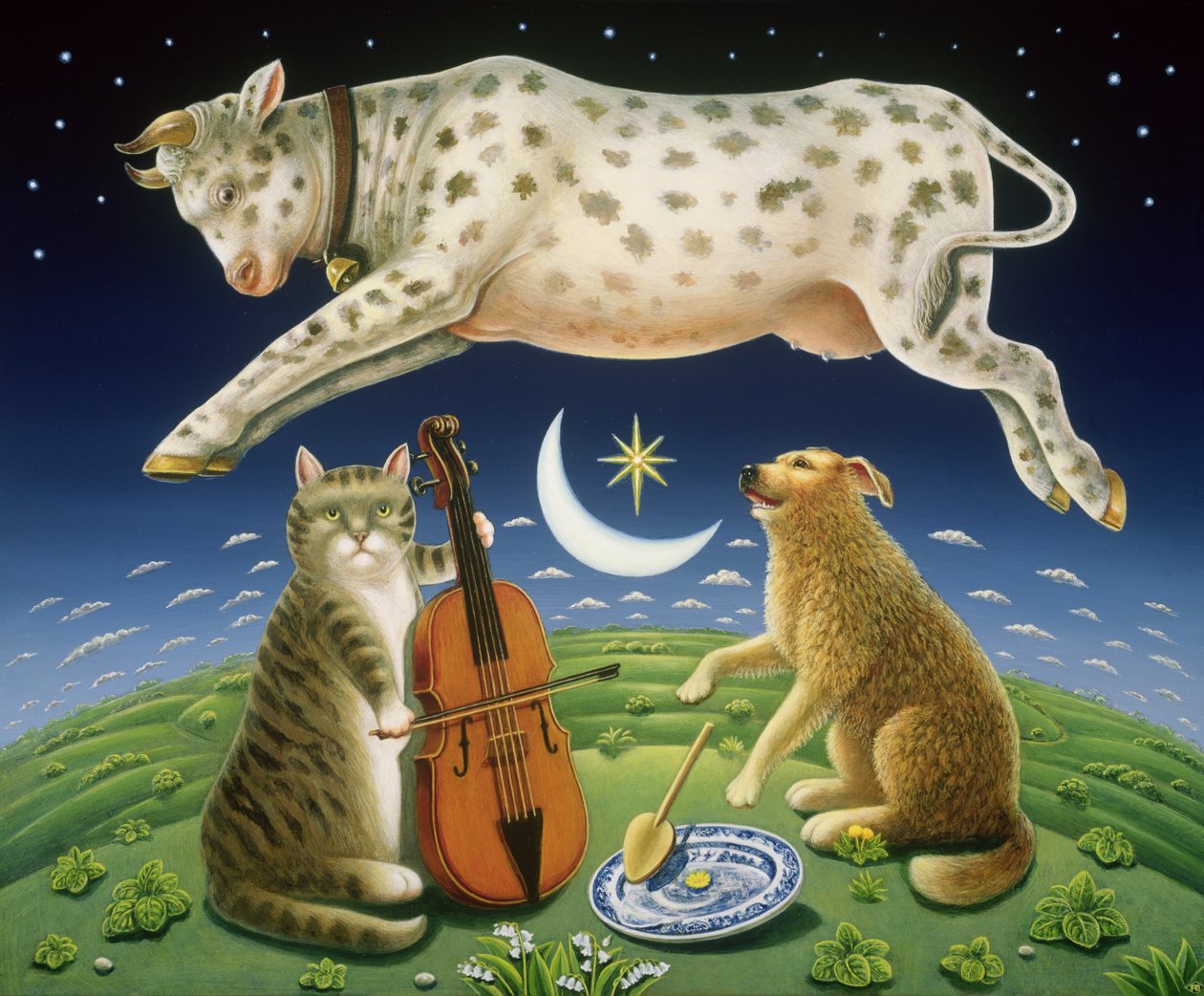 “猫与小提琴”，2004年（面板上的油和蛋彩画） 作者 弗朗西斯·布鲁姆菲尔德