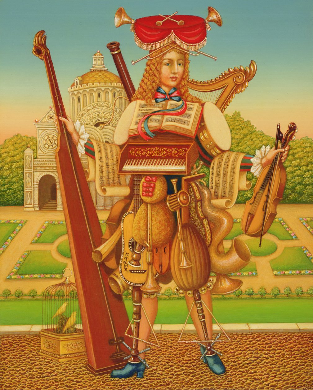 The Musicians Garden，1997（面板上的油和蛋彩画） 作者 弗朗西斯·布鲁姆菲尔德