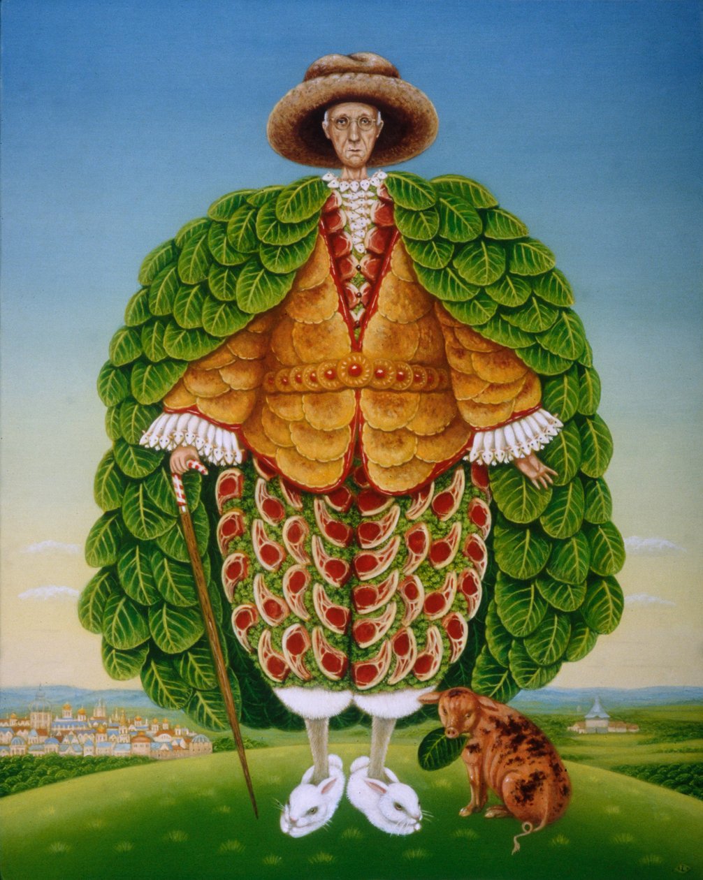 新的外衣（Ivor Cutler作为Edward Lear诗中的角色），1994年（面板上的油和蛋彩画） 作者 弗朗西斯·布鲁姆菲尔德