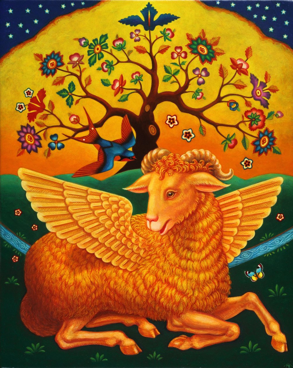 与金羊毛的Ram，2011年（面板上的油和蛋彩画） 作者 弗朗西斯·布鲁姆菲尔德