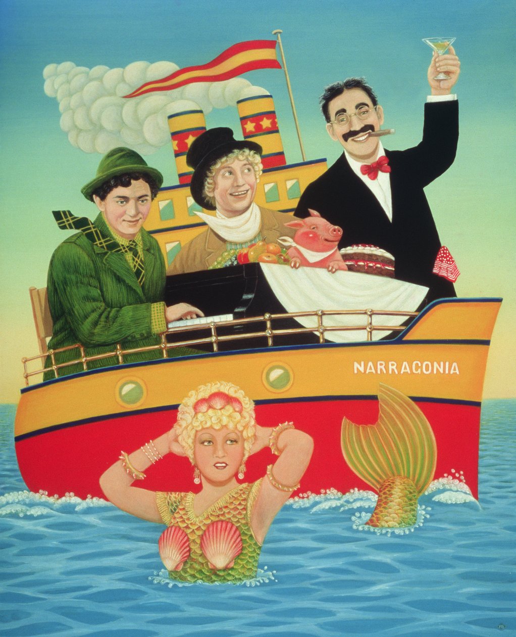 “浴缸里的三个男人”，1994年（面板上的油和蛋彩画） 作者 弗朗西斯·布鲁姆菲尔德