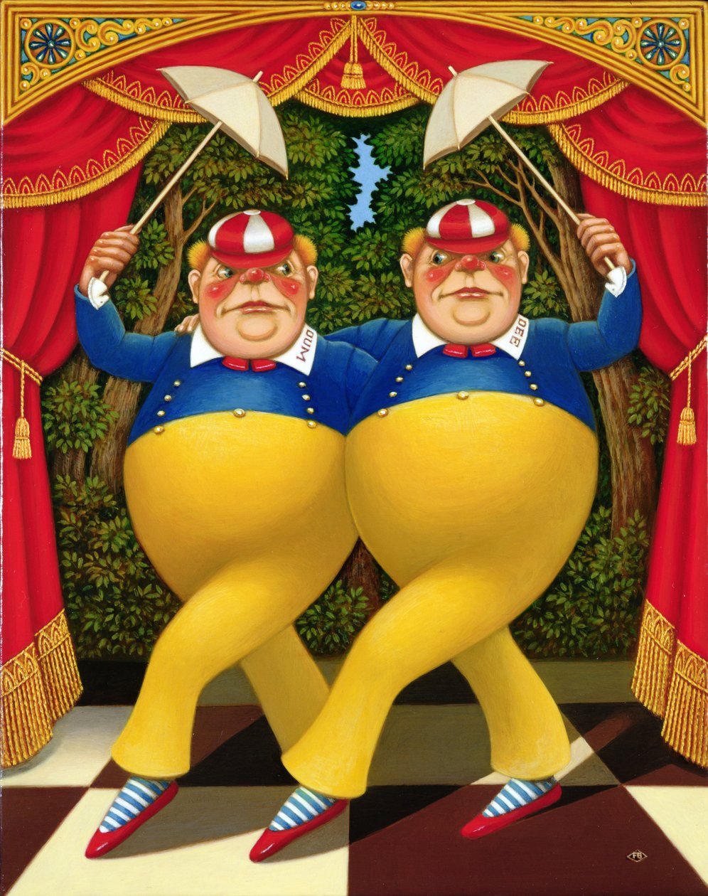 Tweedledum和Tweedledee，1998年（面板上的油和蛋彩画） 作者 弗朗西斯·布鲁姆菲尔德