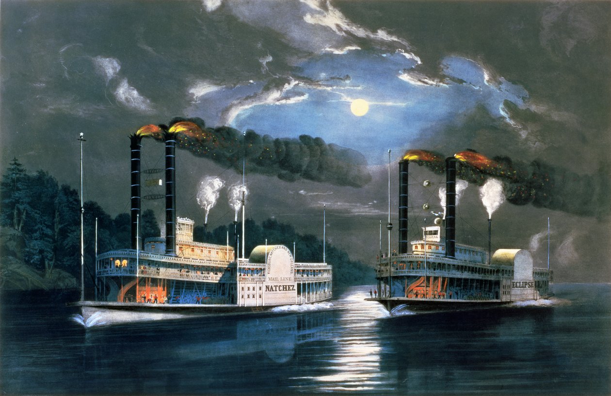 经过HD Manning，酒吧的绘画后，密西西比河上的午夜赛。由Currier和Ives，纽约，1860年 作者 弗朗西斯·弗洛拉·邦德·帕尔默