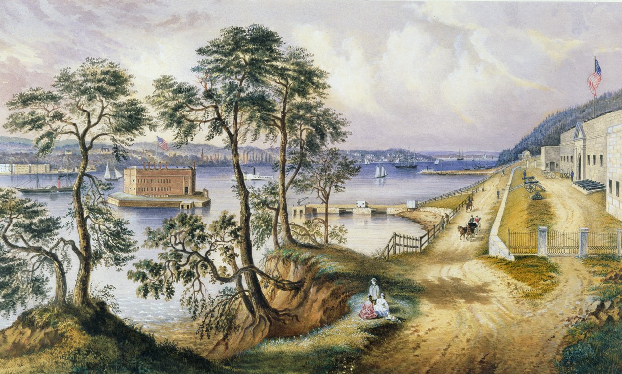 史坦顿岛和纽约汉密尔顿堡的狭窄，c.1861 作者 弗朗西斯·弗洛拉·邦德·帕尔默