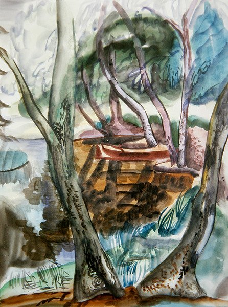 风景，c.1935（纸上水彩） 作者 弗朗西斯·霍奇金斯